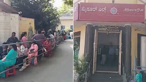 பெங்களூருவில் பட்டுப் புடவை வாங்க அதிகாலை 4 மணிக்கு வரிசையில் நிற்கும் பெண்கள்