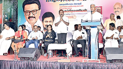 சைதாப்பேட்டையில் அமைச்சர் மா.சுப்பிரமணியனை ஆதரித்து நேற்று பரப்புரை மேற்கொண்ட இந்திய கம்யூனிஸ்ட் கட்சியின் பொதுச் செயலாளர் டி.ராஜா.
