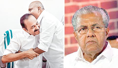 கேரள சட்டப்பேரவைத் தேர்தலில் பதிவான வாக்குகள் நேற்று எண்ணப்பட்டன. பரவூர் தொகுதியில் போட்டியிட்ட கேரள எதிர்க்கட்சித் தலைவரும், மூத்த காங்கிரஸ் தலைவருமான வி.டி.சதீஷன் வெற்றி பெற்றார். அவரை கட்டியணைத்து வாழ்த்து சொல்கிறார் நிர்வாகி ஒருவர். படம்: பிடிஐ
