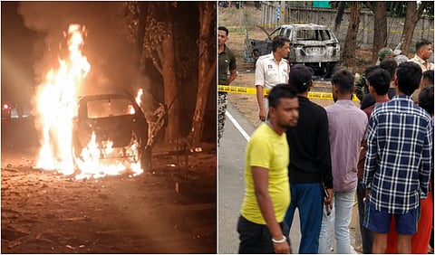 சத்தீஸ்கரில் லாரிகளுக்கு நடுவே சிக்க வைத்து காருக்கு தீ - பாஜக நிர்வாகி உட்பட 3 பேர் உயிரிழப்பு