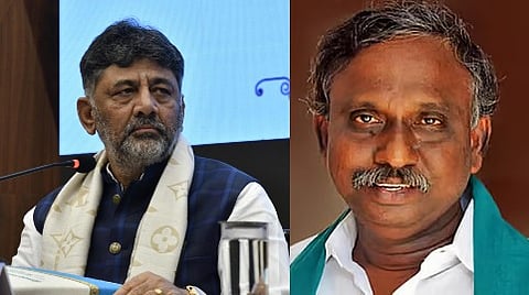 கர்​நாடக முதல்வர் டி.கே.சிவகு​மார்,&nbsp;தமிழ்​நாடு அனைத்து விவ​சா​யிகள் சங்​கங்​களின் ஒருங்​கிணைப்​புக் குழு தலை​வர் பிஆர்​.​பாண்​டியன்