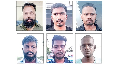 கைது செய்யப்பட்ட தனசேகர், இளந்தமிழன், மனோ, சரத்குமார், கதிரேசன், புவனேஸ்வரன்.