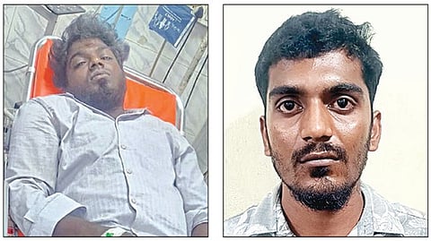காலில் சுட்டுப் பிடிக்கப்பட்ட ரவுடி தமிழழகு மற்றும் அவரது கூட்டாளி சூர்யா.