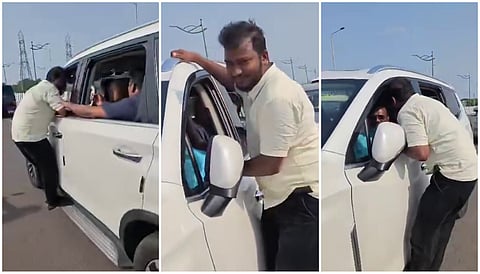 திருமாவளவனின் காரில் தொங்கியபடி சென்ற விசிக நிர்வாகி: வீடியோ வைரல்