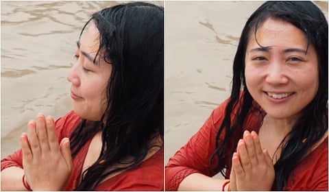 13 ஆண்டுகள் இந்திய கலாச்சாரம் படித்த ஜப்பானிய பெண் -  கங்கையில் முதல்முறையாக புனித நீராடல் 
