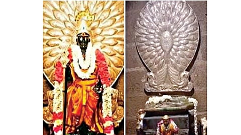 மரகதத்தால் ஆன சுவாமி சிலை. (அடுத்த படம்) மாயமான நிலையில். 