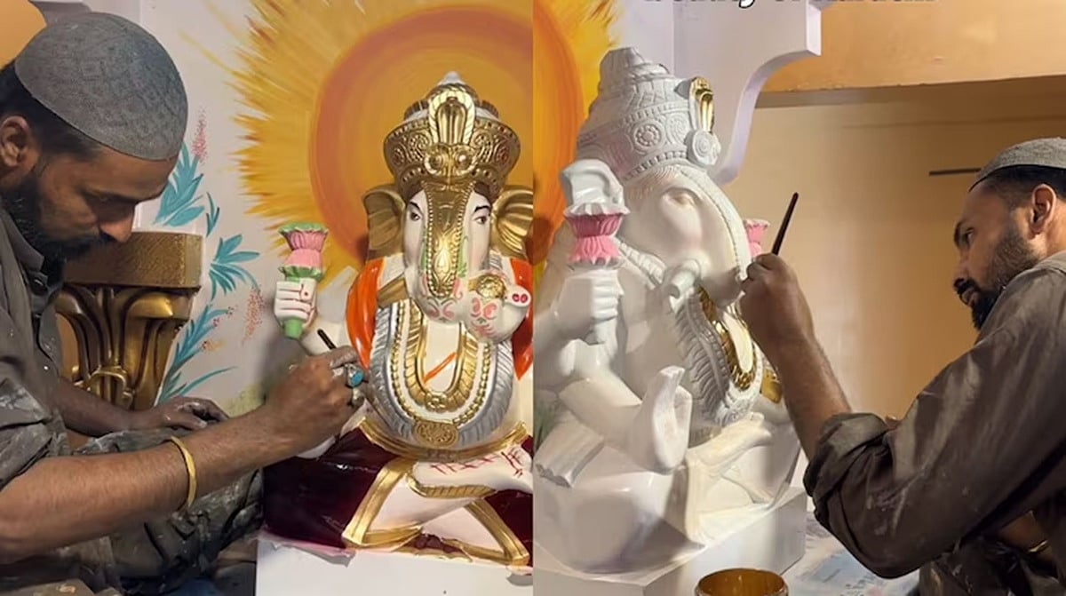 பாகிஸ்தானில் விநாயகர் சிலைக்கு வண்ணம் தீட்டிய முஸ்லிம் ஓவியர்