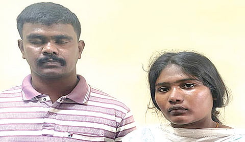 கைது செய்யப்பட்ட மேலூர் தம்பதி ரஞ்சித், பிரியதர்ஷினி.