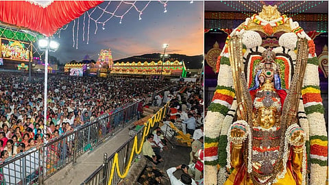 கருட சேவையை காண திரண்ட பக்தர்களால் ஸ்தம்பித்த திருமலை