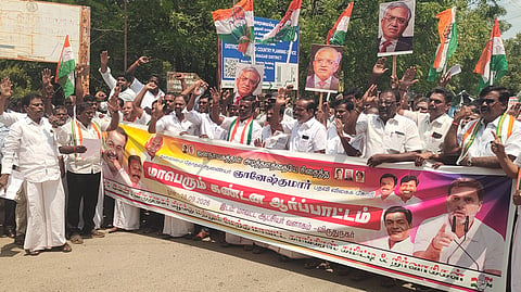 தலைமை தேர்தல் ஆணையர்  ஞானேஷ்குமாரை கைது செய்யக்கோரி விருதுநகரில் காங்கிரஸ் ஆர்ப்பாட்டம்