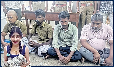 நகை கொள்ளையில் கைது செய்யப்பட்டவர்கள். (உள்படம்)&nbsp;யூடியூபர் மதுமிதா