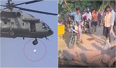 பிஹாரில் ஹெலிகாப்டரில் இருந்து வீசப்பட்ட உணவுப் பொட்டலம் விழுந்து முதியவர் உயிரிழப்பு?