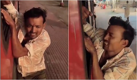 பயணியின் செல்போனை பறிக்க முயன்றபோது கைகளை பிடித்துக் கொண்டதால் ஓடும் ரயிலுக்கு வெளியே தொங்கிய நபர்