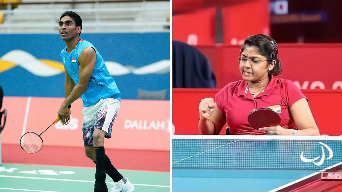 ஆசிய பாரா விளையாட்டுப் போட்டியில் கொடி ஏந்தும் பிரமோத் பகத் மற்றும் பாவினா படேல்