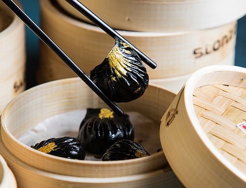 Charcoal Har-Gow, Gold Dust