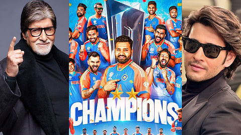 In frame: Amitabh Bachchan (L), Team India (C); Mahesh Babu (R)