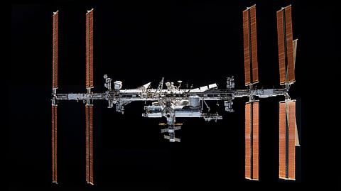 This photo provided by NASA, taken from the SpaceX Crew Dragon Endeavour, shows the International Space Station on Nov. 8, 2021