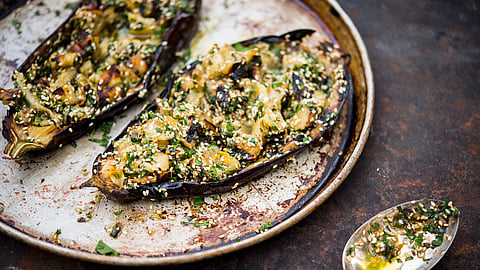 In frame: Grilled eggplant 