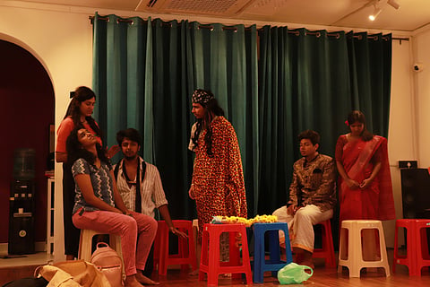 The cast during the rehearsals of 'Singapore Pannaiyar Bommai'