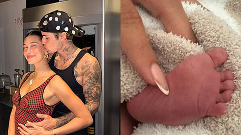 Hailey Bieber and Justin Bieber (L); Jack Blues Bieber (R)