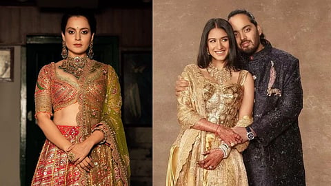 Kangana Ranaut (L) Anant Ambani, Radhika Merchant (R)