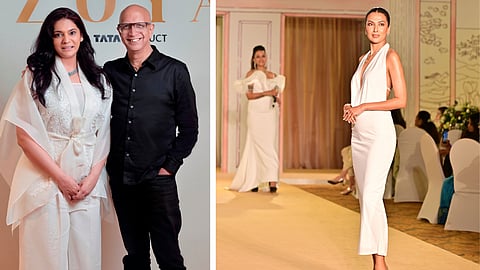 C K Venkataraman and Amanpreet Ahluwalia (R) Models walk the ramp at the launch of Zoya in Taj Coromandal, Chennai
