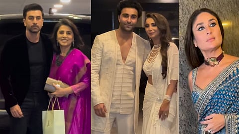 Ranbir Kapoor and Neetu Kapoor (L);  Aadar Jain and Alekha Advani (C); Kareena Kapoor (R)