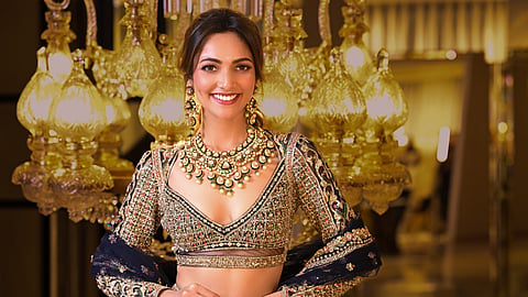 Midnight blue crystal heavy work lehenga