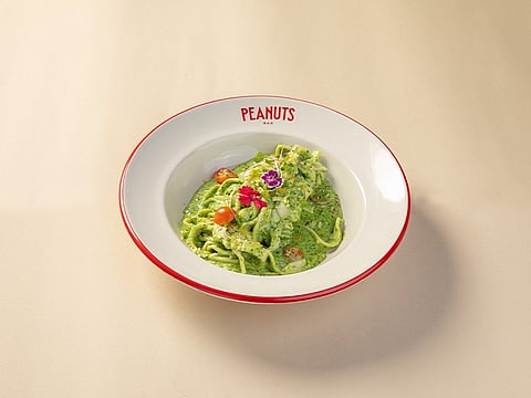Fettuccine in creamy pesto sauce