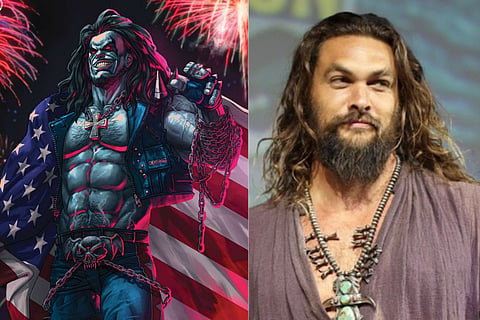 (L-R) Lobo as shown in the comic; Jason Momoa 