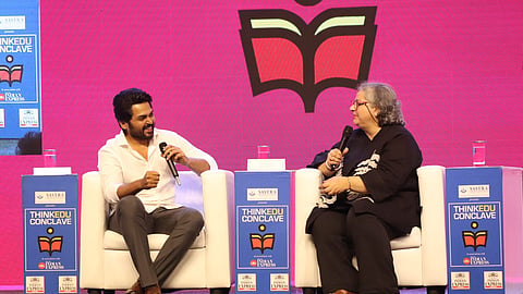 Actor Karthi with senior journalist Kaveree Bamzai