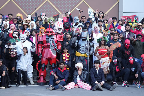 Cosplayers gathered at Chennai Comic Con 2025, showcasing their vibrant costumes inspired by iconic characters from various fandoms 