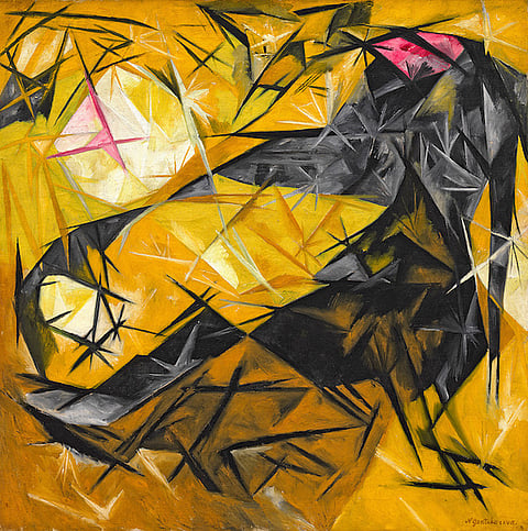 Artwork by Goncharova of Rayonism