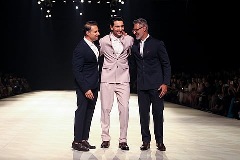 Designers Shantnu & Nikhil Mehra with showstopper Ibrahim Ali Khan