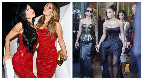 Natasha Poonawalla and Lauren Sanchez pictured in 2024 (L); With Kim Kardashian in Paris on Friday