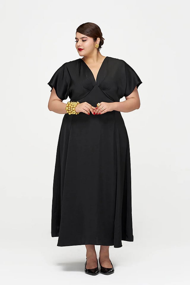 anjali black dress Black Velvet High-Slit Gown with Crystal Embellished Neckline  Red Ca