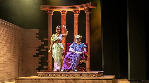 (L-R) Actors Rozzlin Pereira as Lollia and Akash Khurana (right) as Caligula in Sunil Shanbag's The Horse