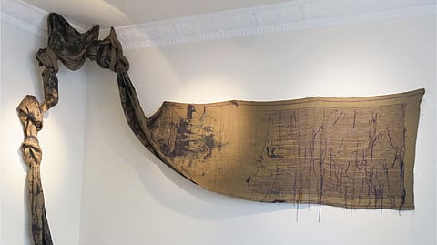 Emerging artist Meenakshi Nihalani’s Seven Yards of Blue is on display in Mumbai