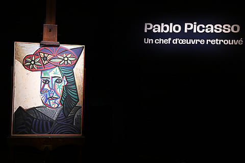 The rediscovered Picasso painting Bust of a Woman in a Flowery Hat is presented October 22, 2025 in Paris