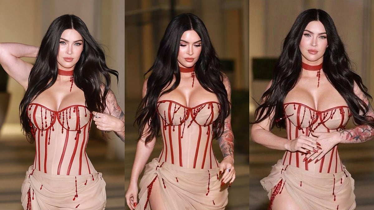 megan fox corset dress movie Fox's 'bloody corset' stuns at Jennifer's Body screening Color:Gold Multi pfs:label-Luxe Bamboo Rose Halterneck Detail Long