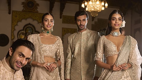 This beautiful summer wedding collection by Seema Gujral is in a soft netral palette