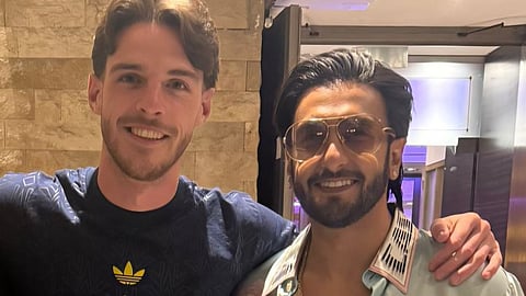 Ranveer Singh is photographed with Arsenal midfielder Declan Rice in Budapest