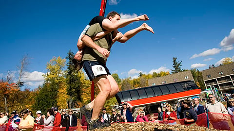 Wife-Carrying Championship in Finland goes viral; couples race through wild obstacle