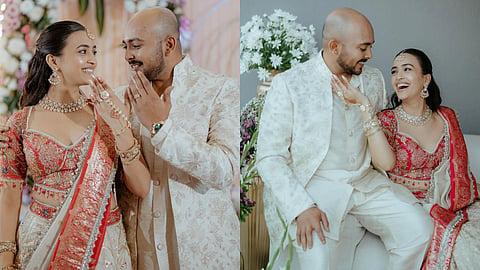 Akriti Agarwal and Akriti Agarwal on their wedding day