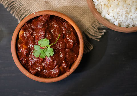 Goan Vindaloo traces its origins to the Portuguese Carne de Vinha d'Alhos,