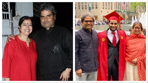 How patience, empathy, and a spiritual retreat to the Osho Ashram saved the marriage of Indian cinema's most enduring artistic couple, Vishal and Rekha Bhardwaj; the couple pictured with son Aasmaan (R)