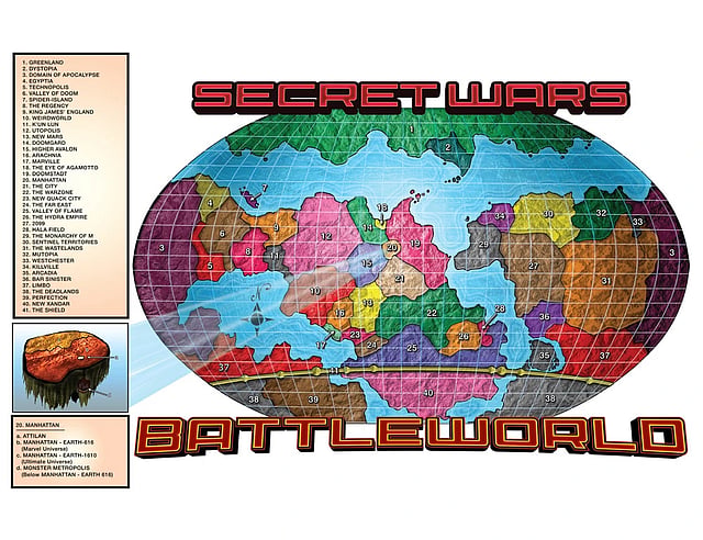 Official Map of Battleworld divided into feudal territories from Jonathan Hickman's Secret Wars