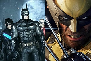 A collage of glimpses from Batman: Arkham Knight game and Marvel's Wolverine game