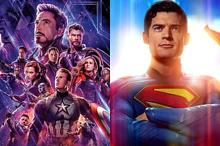 A collage of posters for Avengers: Endgame and Superman