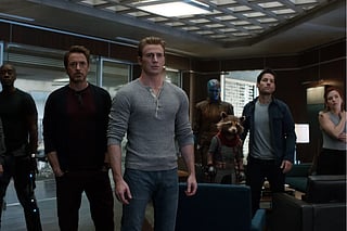 A screengrab from Avengers: Endgame featuring Robert Downey Jr, Chris Evans, Paul Rudd, Karen Gillan, Scarlett Johansson and others